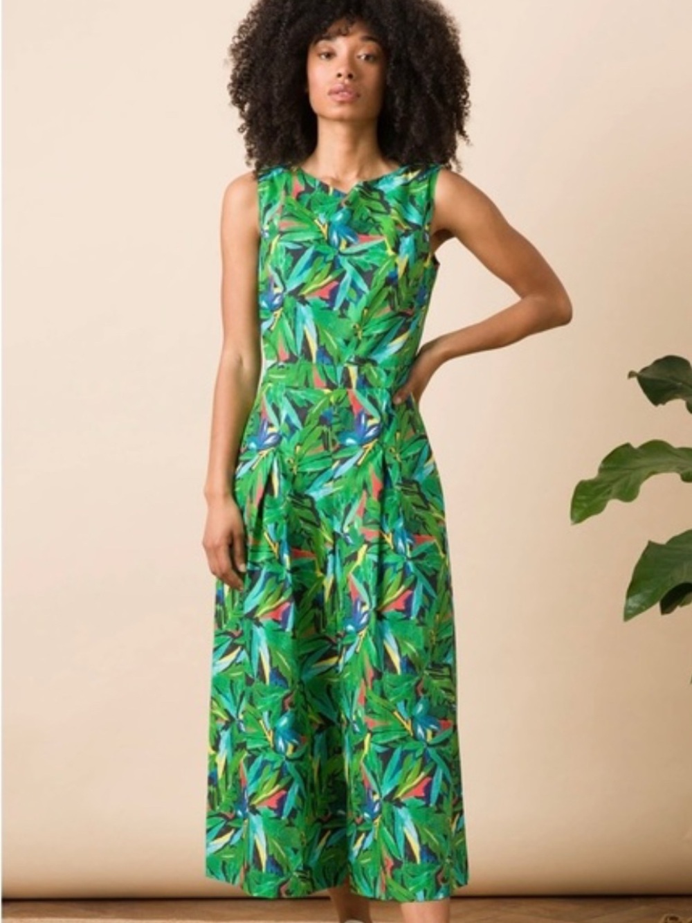 Emily and Fin Tropical Green XXL Sleeveless Maxi Jumpsuit Cocktail Resortwear - Picture 2 of 16